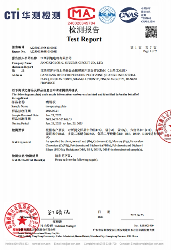 tin-spraying plate ROHS Certification-jiangxi
