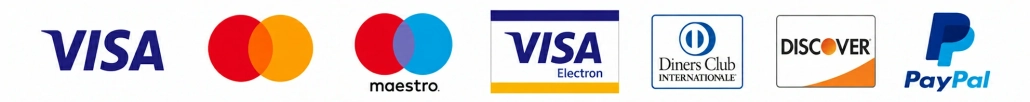 Secure payment method logos including Visa, Mastercard, Maestro, Visa Electron, Diners Club, Discover, and PayPal for global PCB and PCBA orders