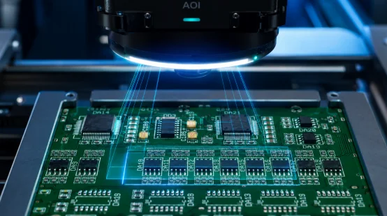 AOI machine performing optical inspection on a PCBA