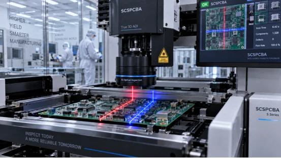 3D AOI machine inspecting a PCBA on the production line
